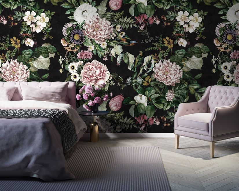 Dark Botanical Soft Floral Wallpaper Mural