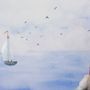Watercolor Lighthouse and Sailboat Wallpaper Mural