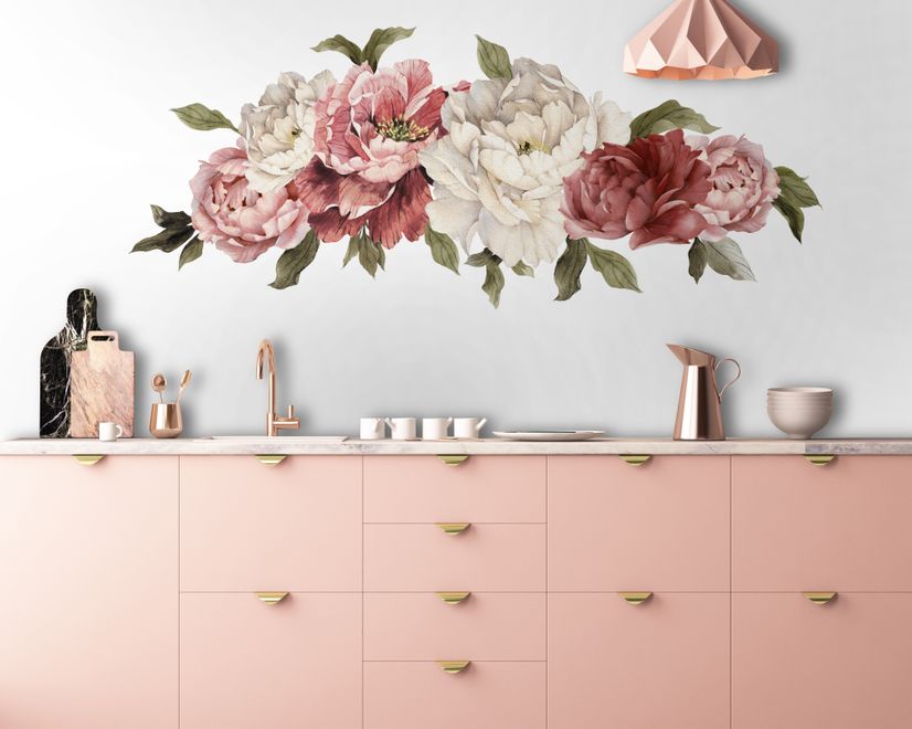 Soft Red Peony Floral Wall Decal Sticker