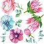 Stickers muraux floral de protea rose avec renoncule et tulipes aquarelle