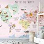  Carte  éducatif en Anglais - Papier peint carte du monde éducative avec animaux pour enfants et bébé