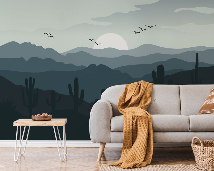 Monochrome Desert Landscape Wallpaper Mural
