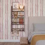 Watercolor stripe leaf wallpaper with burgundy dots and heart leaves on a bright white ground