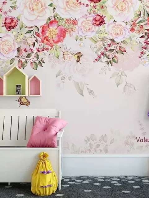 Pink Flowers and Butterflies Wallpaper Mural