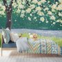 Papier peint panoramique forêt aquarelle et fleurs de pêcher