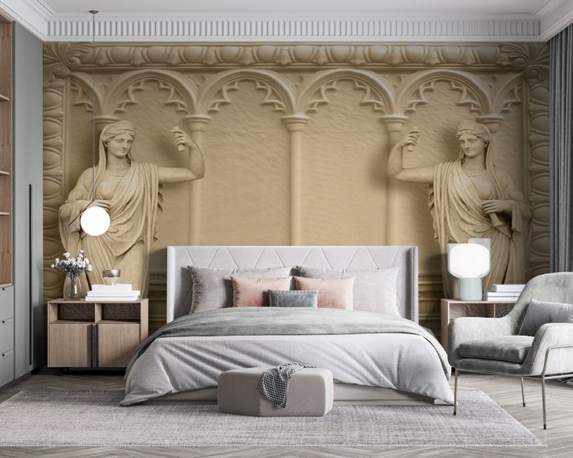 3D Embossed Look Byzantine Sculptures Wallpaper Mural