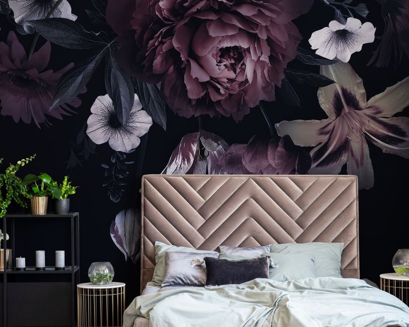 Dark Floral Claret Peony Floral Wallpaper Mural