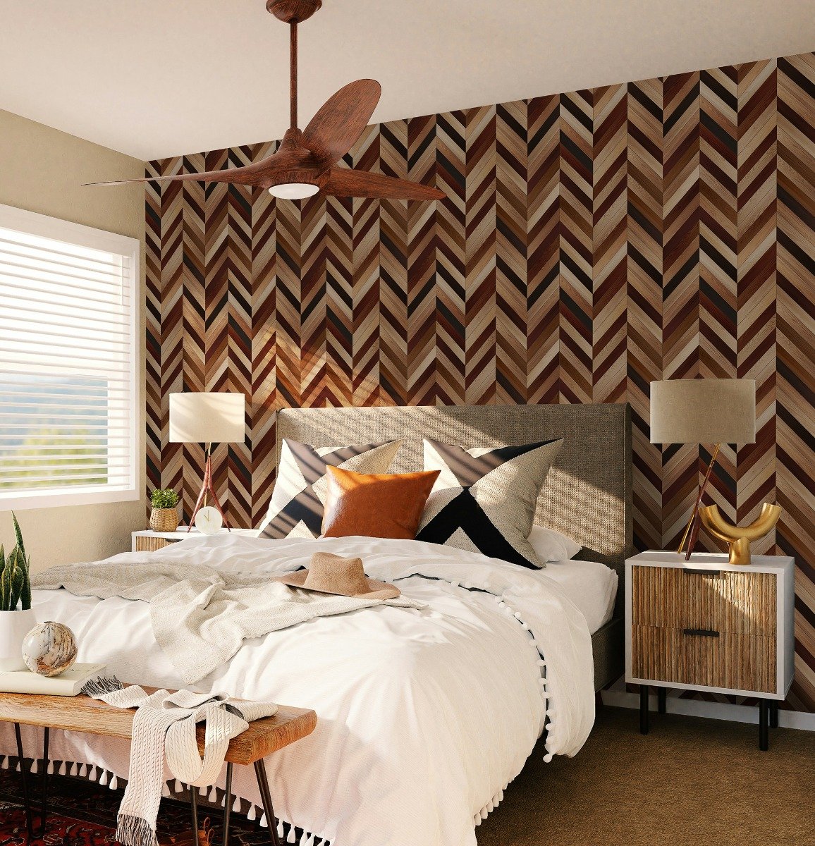 Geometric Chevron Shape Wood Effect Wallpaper Mural - Peel and Stick