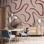 Burgundy-red looping contour lines on blush cream pink wallpaper mural