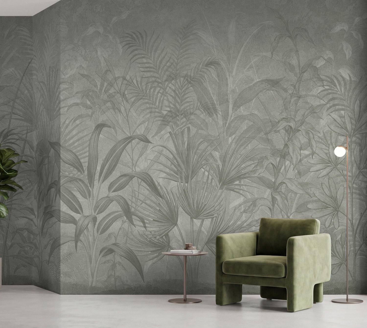 Monochrome Tropical Botanical Wallpaper Mural - Peel and Stick