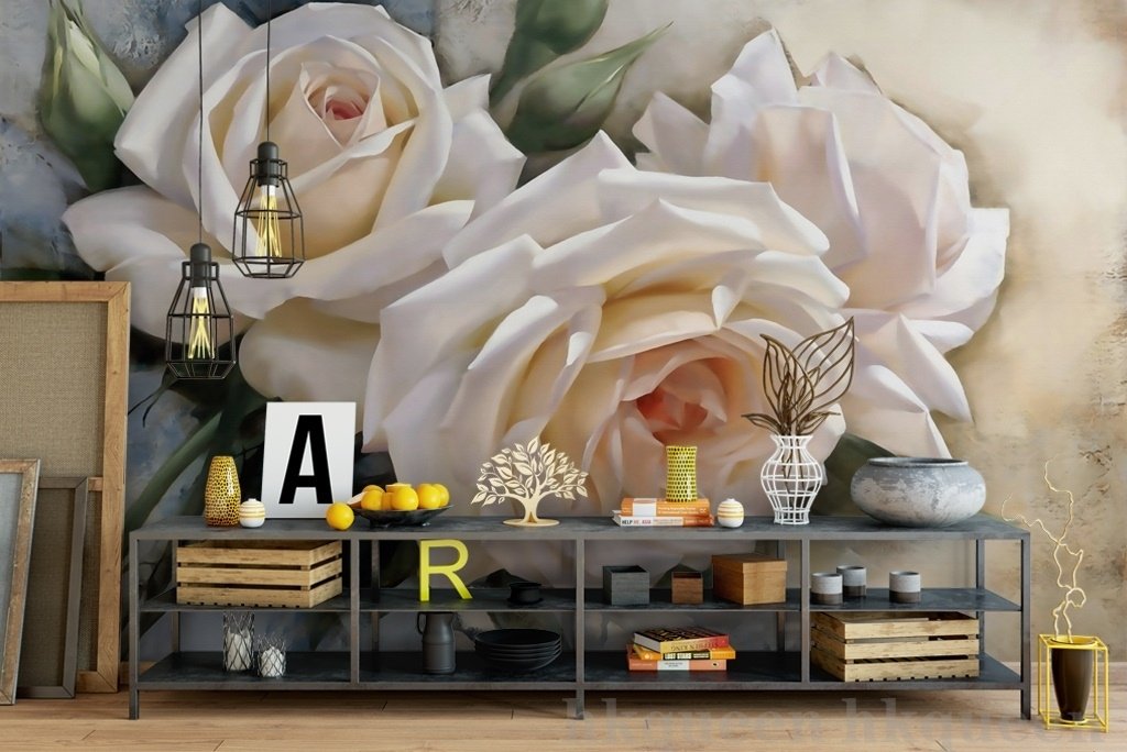 Cream Rose Flowers Wallpaper Mural - Peel and Stick