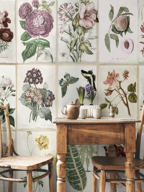 Vintage Floral Ceramic Art Wallpaper Mural