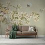 Papier peint panoramique art floral bégonia crème