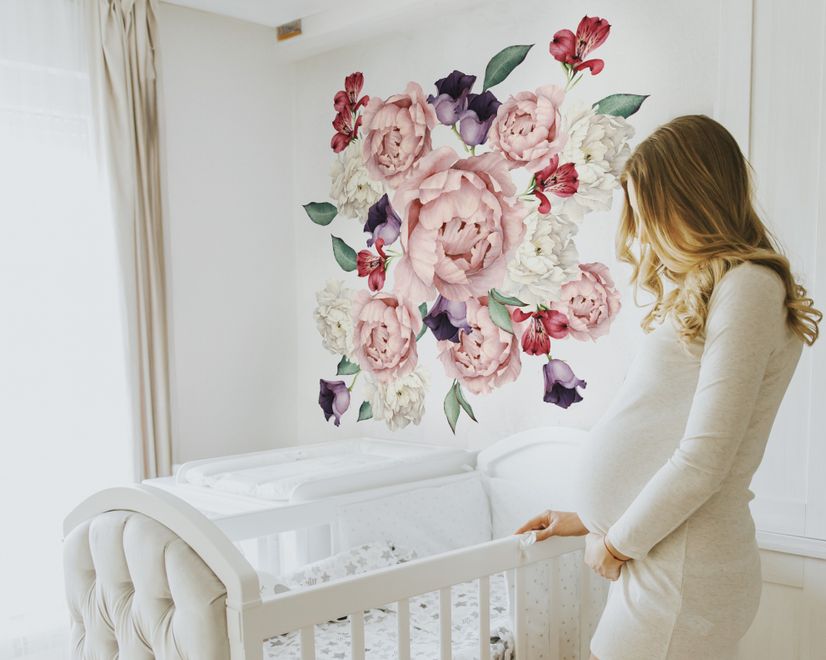 White Pink Peony Florals with Red Purple Tulips Wall Decal Sticker