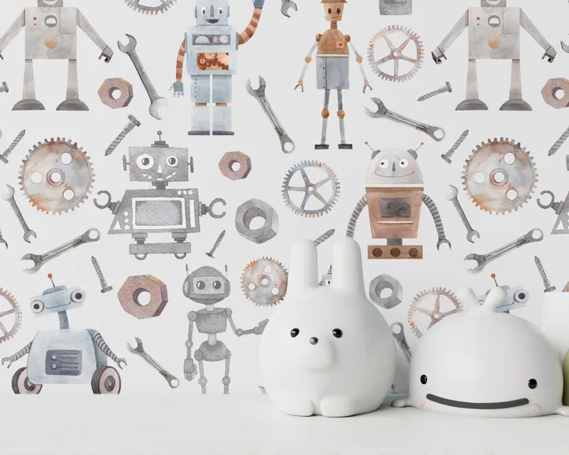 Papier peint robot aquarelle enfants