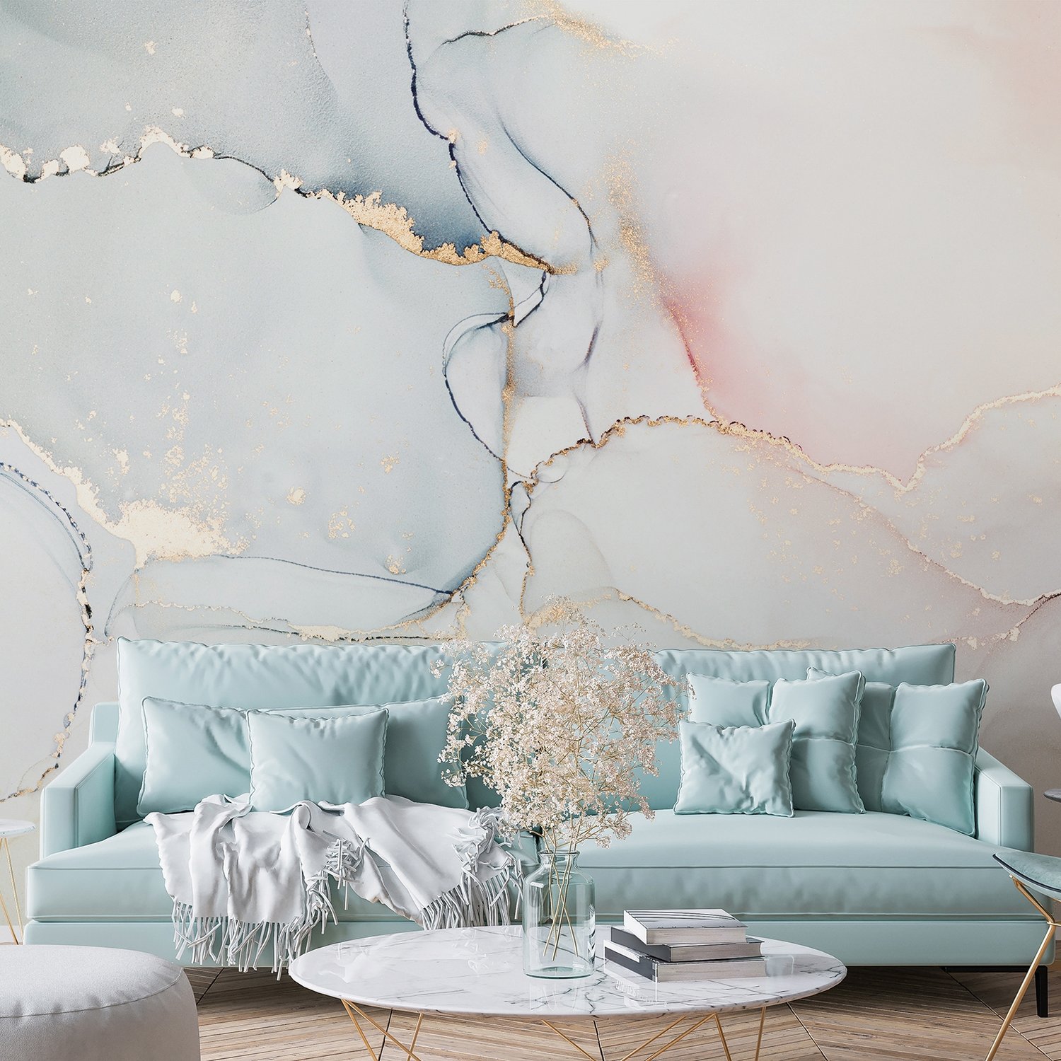 Soft Neutral Abstract Marble Art Wallpaper Mural - Peel and Stick