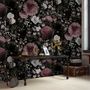 Dark Floral  Pink Chrysanthemum and Green Leaves Wallpaper Mural