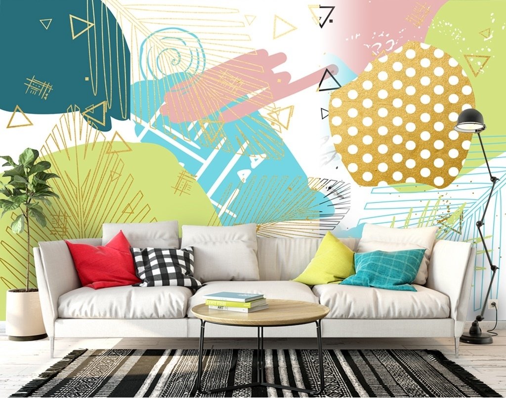Geometric Colorful Brush Wallpaper Mural - Peel and Stick