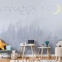 Monochrome Night Forest and Birds Wallpaper Mural