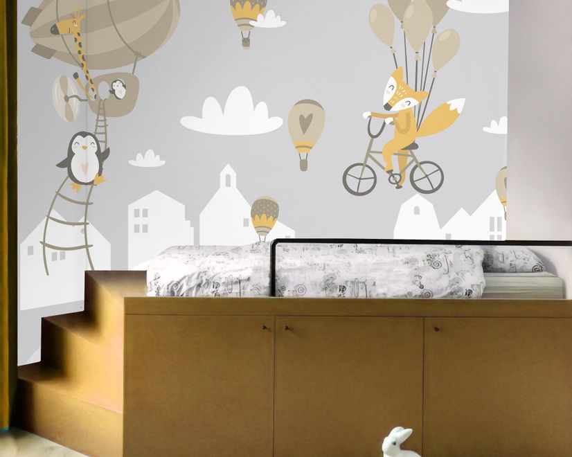 Nursery Hot Air Balloon and White Home Silhouette Wall Decal Sticker