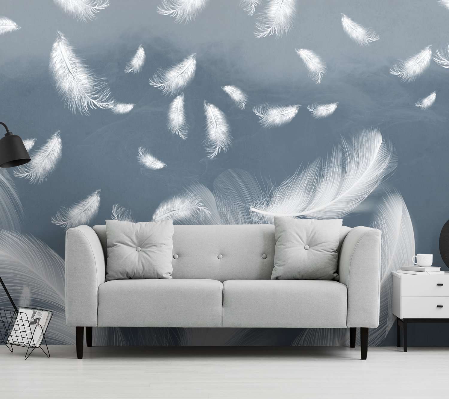 Blue Feathers Wallpaper Mural - Peel and Stick