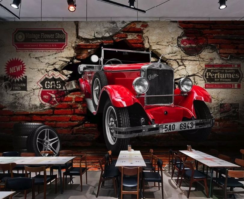 3D Look Vintage Car Wallpaper Mural