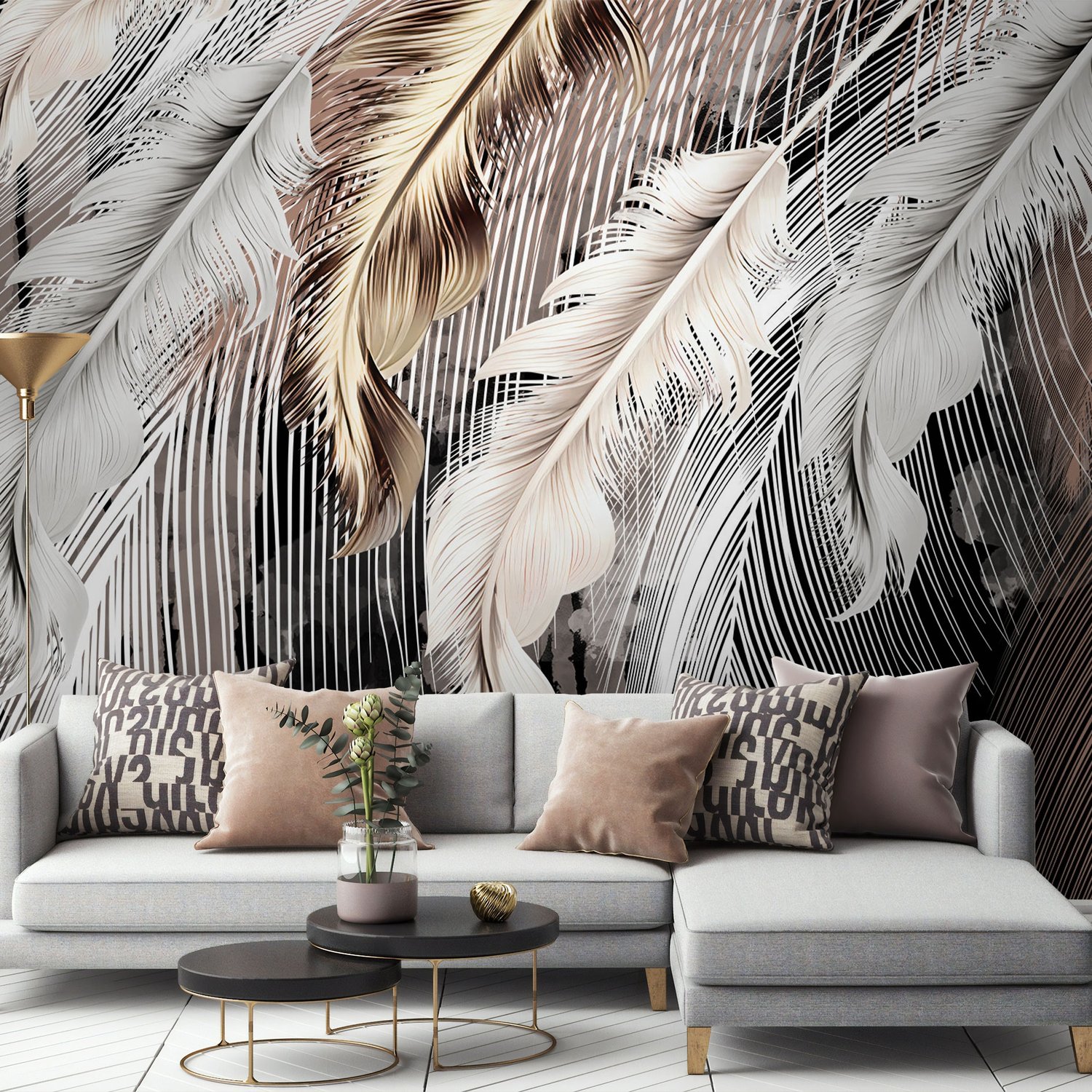 Nordic Light Feathers Wallpaper Mural - Peel and Stick