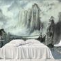 Papier peint panoramique des montagnes chinoises brumeuses et des chutes d'eau