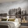 Monochrome Dark Forest and Lake Wallpaper Mural