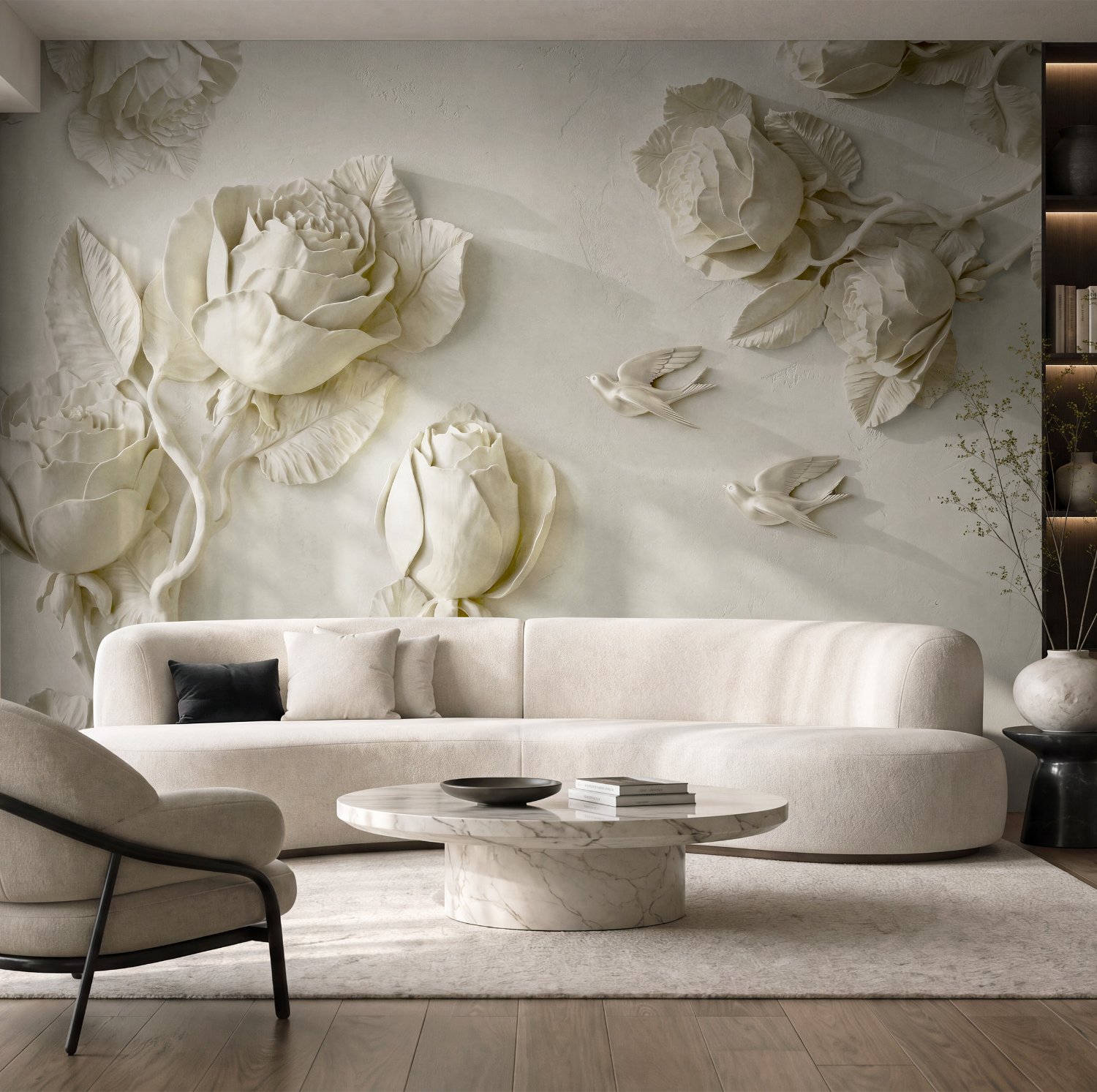 3D Embossed Look Rose Sculpture Wallpaper Mural - Peel and Stick