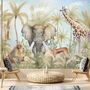 Papier peint panoramique aquarelle Safari Animaux dans la forêt