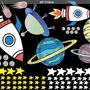 Farbenfrohes Weltraum-Wandtattoo mit kleinen fallenden Sternen und Planeten