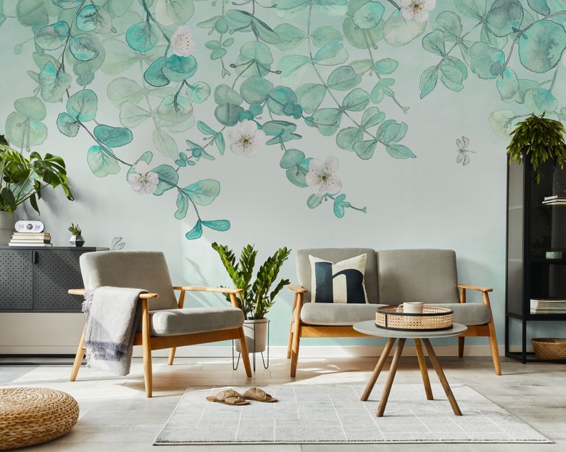 Plum Blossom with Leaves Wallpaper Mural