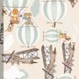 Autocollant mural pour enfants avec ballons verts et avions bruns avec nuages