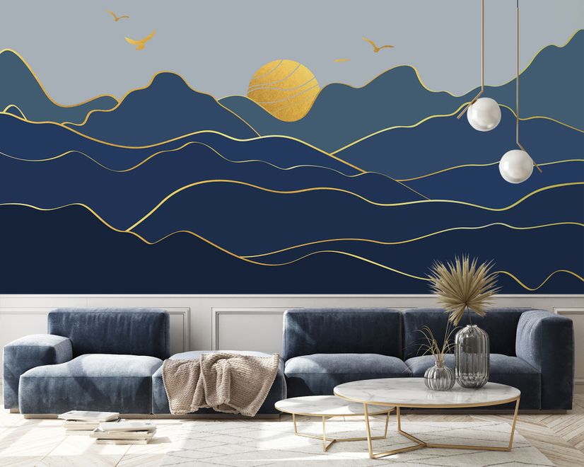 Gold Look Landscape Sunrise Sunset Wallpaper Mural
