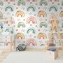 Papier peint panoramique pour enfants, arc-en-ciel coloré avec des gouttes