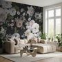 Dark Floral and White Peony Blossoms Wallpaper Mural