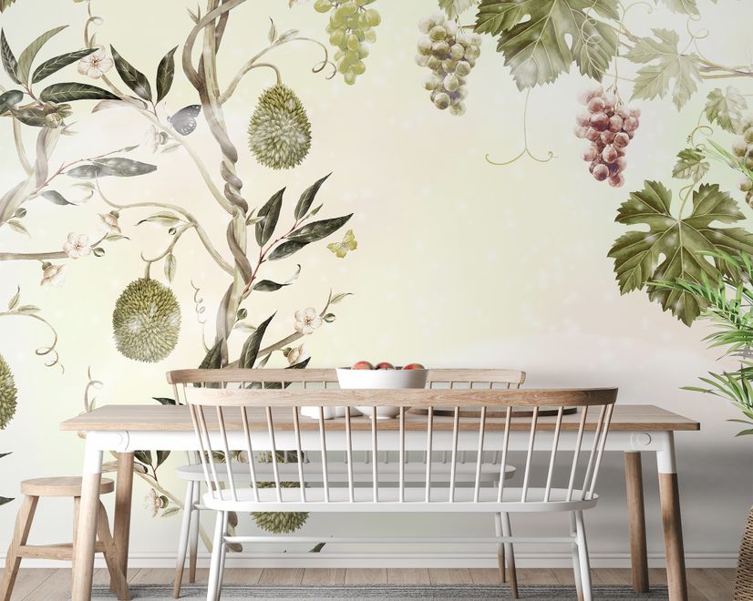 Soft Tropical Grape Trees and Durian Fruits Wallpaper Mural