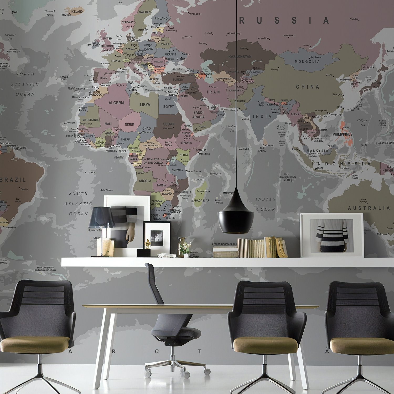 Soft Colorful Political World Map Wallpaper Mural - Peel and Stick