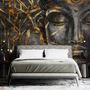 3D Look Concrete Buddha Face and Leaves Wallpaper Mural