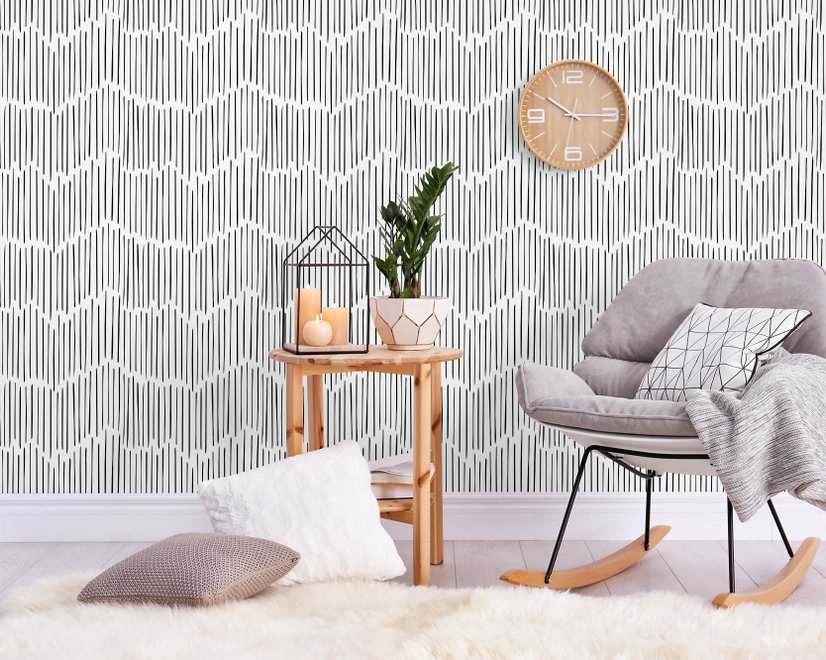 Black and White Minimalist Chevron Lines Wallpaper Mural
