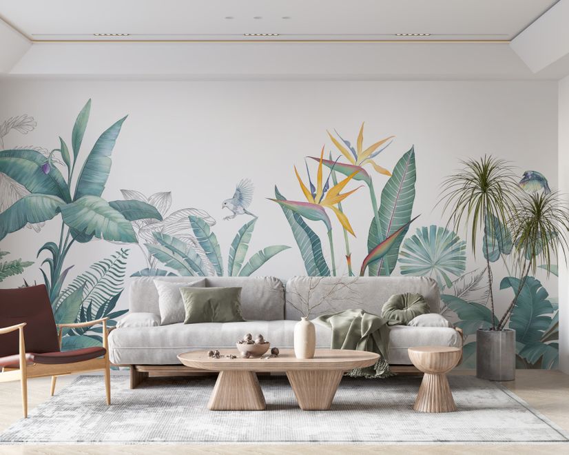 Tropical Banana Leaf with a Bird Wallpaper Mural