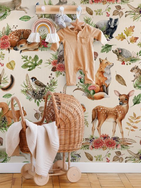 Papier peint aquarelle animaux forêt mignons chambre bébé
