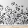 Black and White Floral Wallpaper Mural