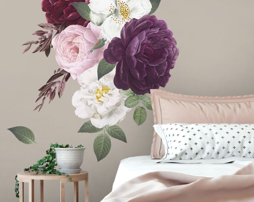 Colorful Peony and White Daisy Floral Bouqets Wall Decal Sticker
