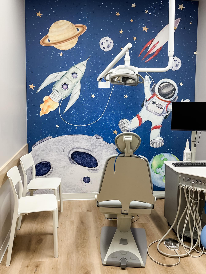Kids Watercolor Space with Spaceship and Astronaut Wallpaper Mural