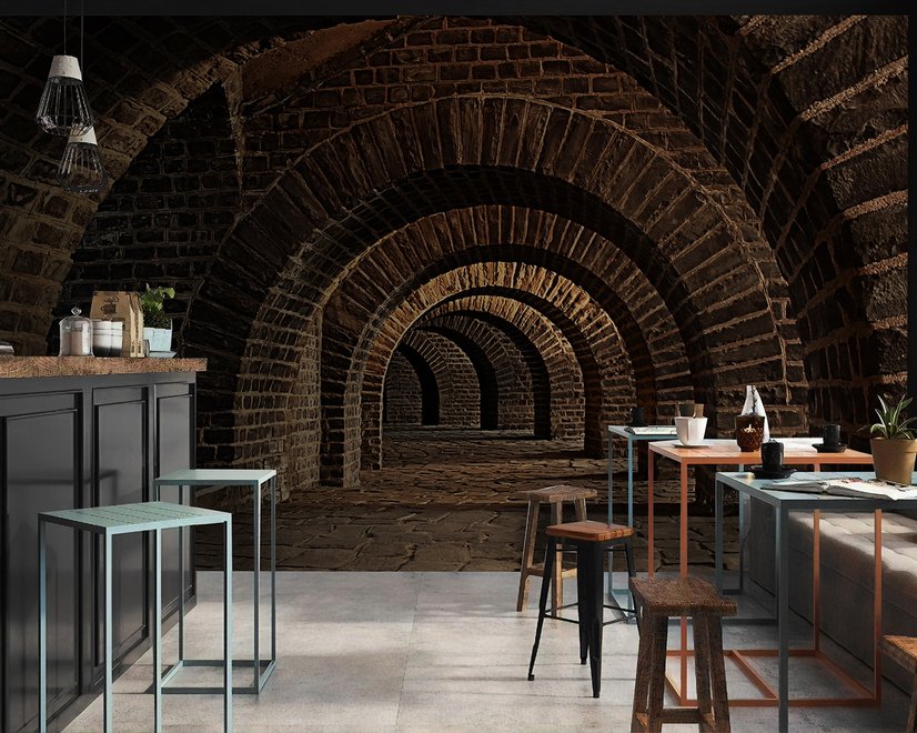 Papier peint panoramique du tunnel sombre en 3D