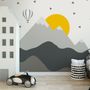 Kids Gray Geometric Mountainscape and Hot Air Balloon Wallpaper Mural