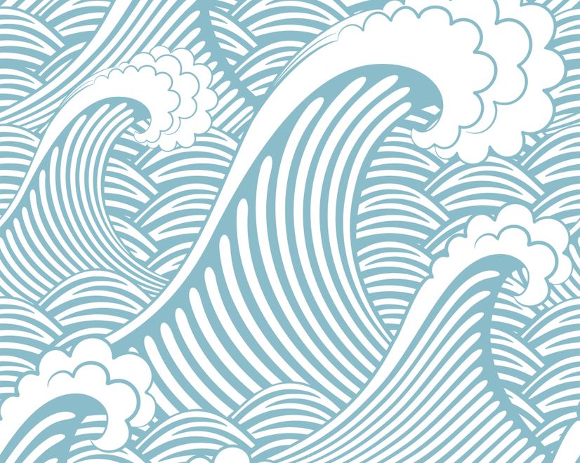 Papier peint panoramique pour enfants avec motifs de vagues de l'océan