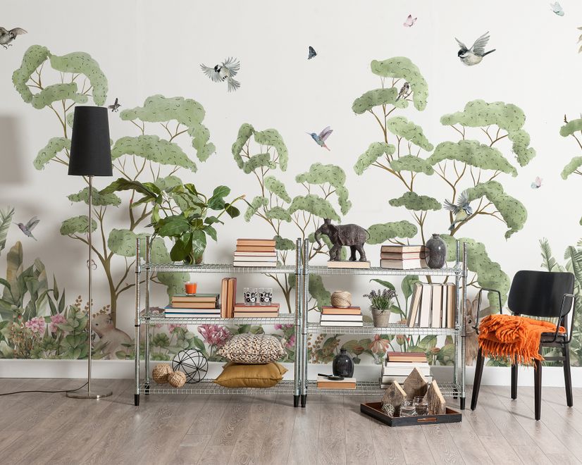 Kids Tropical Forest with Cute Rabbits Wallpaper Mural